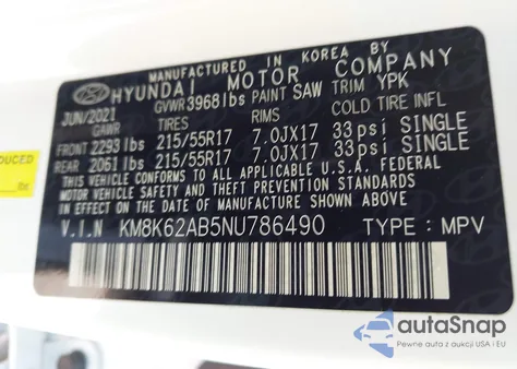 2022 Hyundai Kona Sel from USA, damaged, VIN KM8K62AB5NU786490